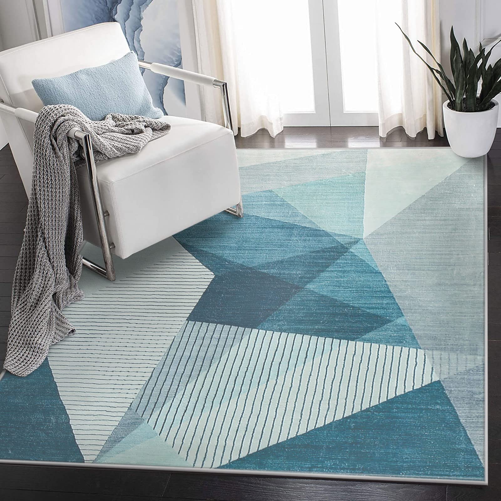 ASIinnsy Area Rugs Modern Abstract Geometric Rugs Living Room Non-Slip Short Pile Rug Blue Grey Soft Large Rugs for Bedroom Home Decor Carpet (Blue Grey, 120 x 160 cm)