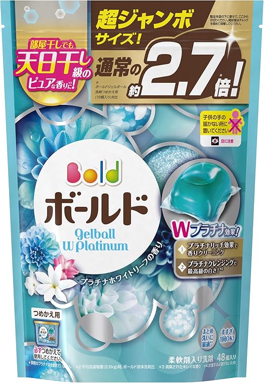 Amazon ボールド 洗濯洗剤 ジェルボール Wプラチナ プラチナホワイトリーフの香り 詰め替え超ジャンボサイズ 940g 48個入 ボールド ドラッグストア