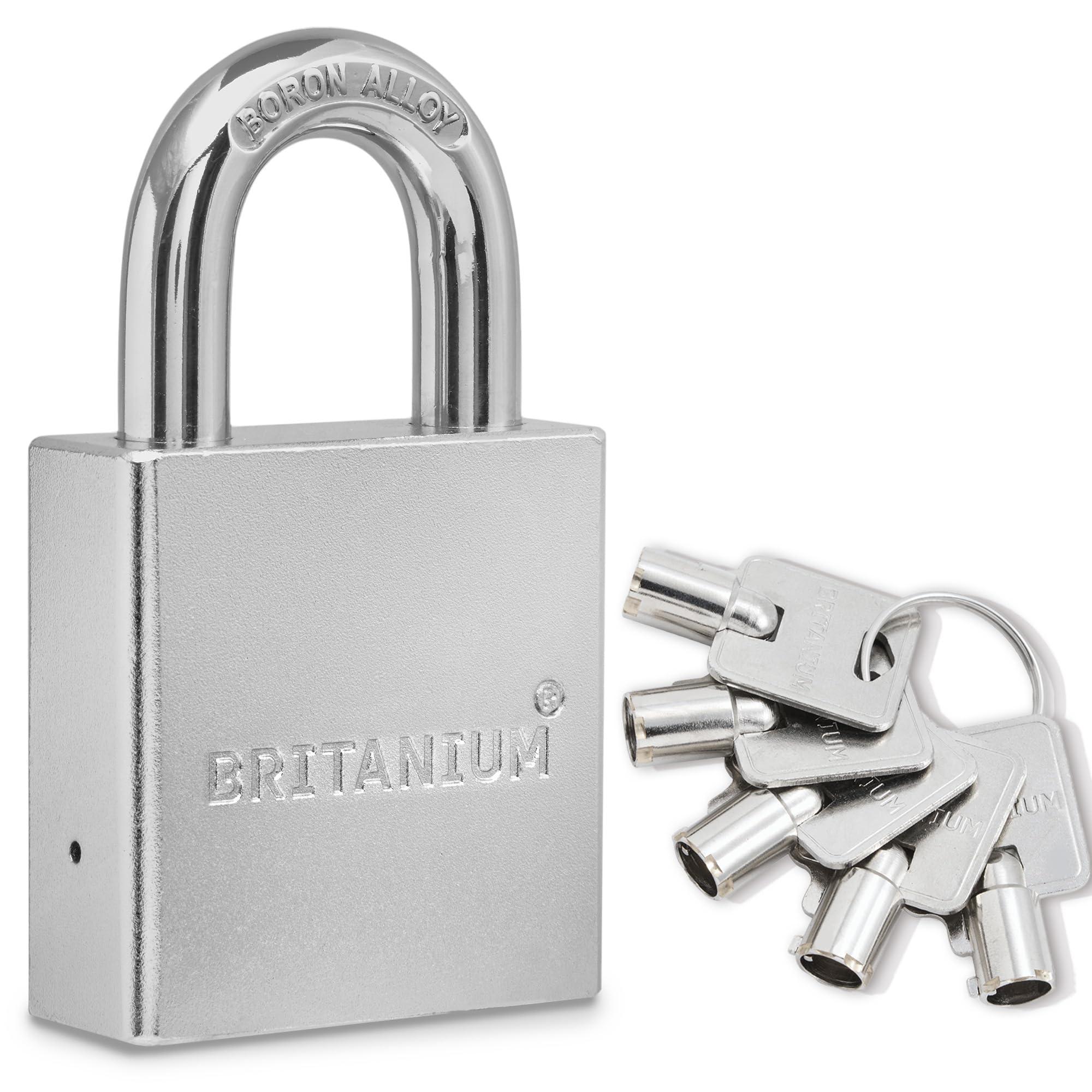 Britanium® SFL60 High Security Padlock - Chrome Plated Steel with Boron Alloy Shackle, 5 Tumbler Keys, Weather-Resistant Design for Professional Security Applications