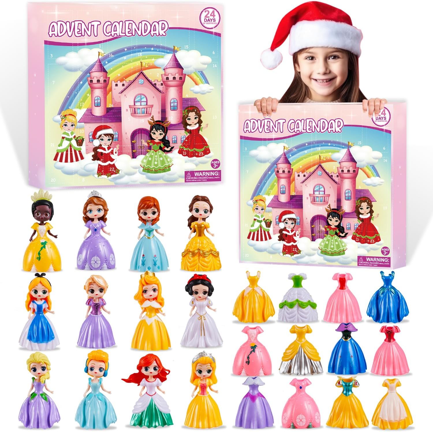 Advent Calendars - Princess Advent Calendar 2023 for Girls, 24 Days Princess Transformable Toys and Clothes Countdown Calendars Xmas Gifts for Girls Aged 3-8