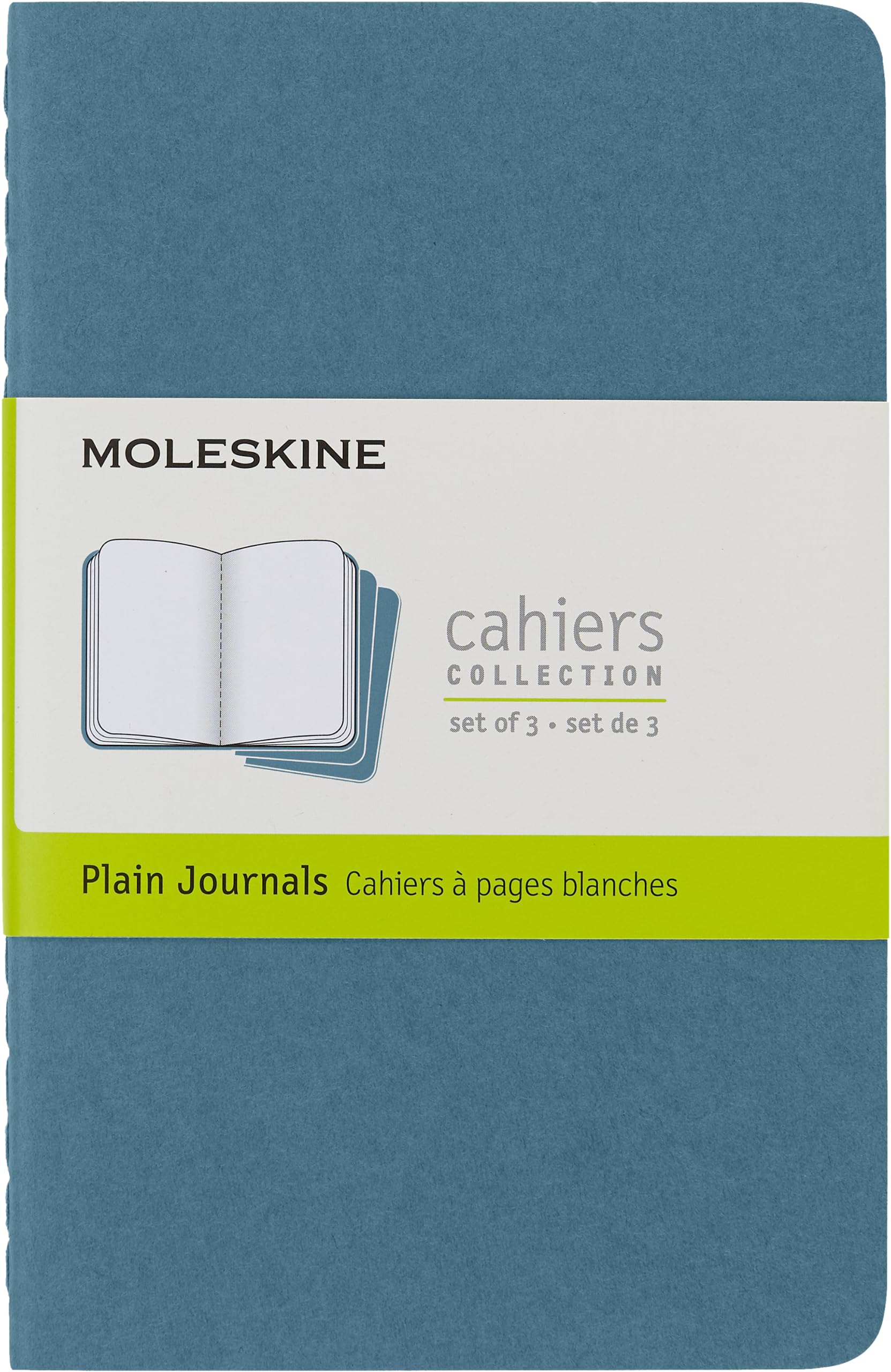 Moleskine Cahier Journal, Set of 3 Notebooks With Blank Pages, Cardboard Cover and Visible Cotton Stitching, Blue, 124 Pages, Pocket, 9 x 14 cm
