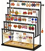 Poyilooo 5-Tier Rustic Wood Earring Holder - 270 Holes & Notches, Display Stand For Studs & Hoops