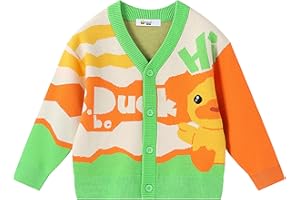 BDUCK+ Girls Boys Knit Cardigan Sweaters Cute Cartoon Duck Long Sleeve V Neck Button Down Clothes for Kids (3-12 Years)