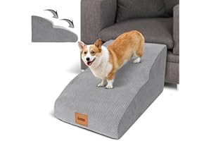 Lesnox Extended Dog Stairs, 2 Step, 30D Foam Pet Stairs with Waterproof Cover,Dog Step for Small Dogs Cats with Old/Injured, 11.8" H,Wider Step