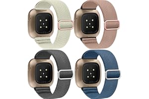 Zspoly 4 Pack Stretch Nylon Bands, Compatible with Fitbit Versa 4/Fitbit Versa 3 Bands/Fitbit Sense 2/Fitbit Sense Bands, Adjustable Soft Sport Woven Strap for Men and Women