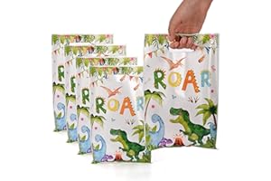 HAPPFESTIV 50 Pcs Dinosaur Party Favor Bags with Handles - Plastic Treat Bags for Candy & Small Gifts, Bulk Supplies for Wedding Baby Shower Goodie Bags, Holiday Gift Bags for Thanksgiving Halloween Christmas New Years, Birthday Party Decorations