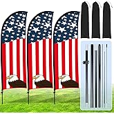 Buryeah 3 Sets 8 ft American Glory Feather Flags with Pole Kit for Outside | USA Swooper Flag Banner Signs for Yard, Lawn, Business, Events, Patriotic and 4th of July Decorations Outdoor
