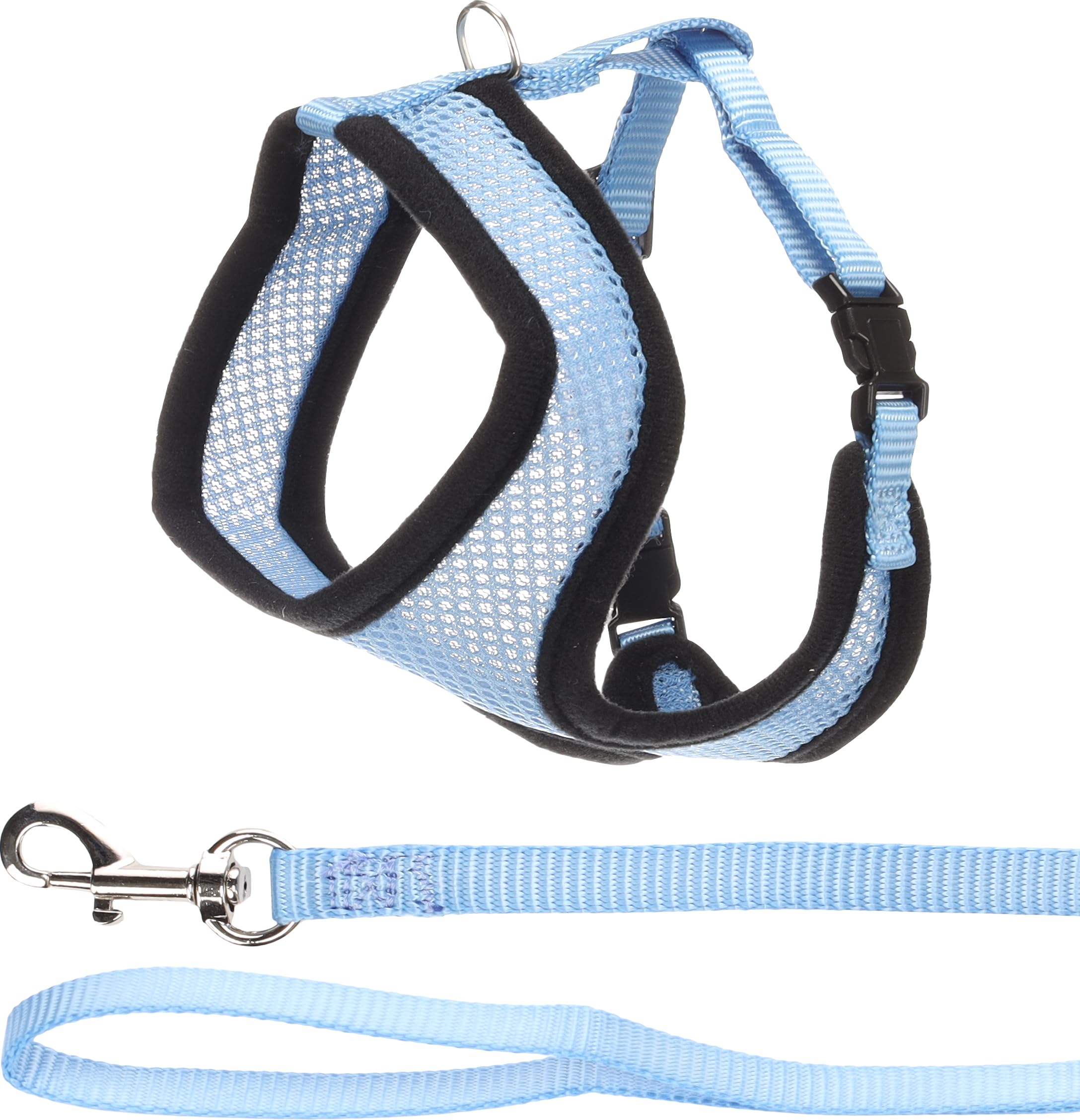 Flamingo Harms Kitten Harness with Leash – Blue – Size A: 28 cm, B: 32–41 cm, C: 110 cm x 10 mm x 2 mm – Adjustable Nylon Harness with Breathable Mesh – Includes Leash – Ideal for Kittens