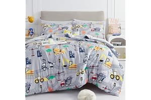 Mooreeke Kids Twin Comforter Sets for Boys 6 Pieces Excavator Grey Bedding Set for Teens Soft Microfiber Kids Bed in A Bag with Comforter, Sheet Set, Shams and Decorative Toy Pillow All Season