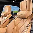 Dapucarin Car Headrest Memory Foam Neck Pillow for Driving with Genuine Nappa Leather Cover Soft Comfortable Seat Head Pillow Cushion for Most Cars SUV Sedan Home Office Palomino Brown (2PC)