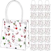 Silkfly 50 Pcs Christmas Clear Gift Bags with Handle Plastic Reusable PVC Treat Bags for Shopping Wedding Birthday Party Favor