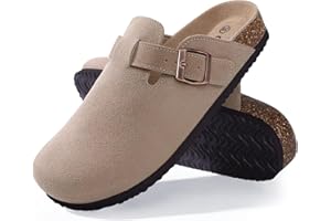 ODOLY Women's Suede Clogs Soft Cork Footbed Leather Mules Comfort Potato Shoes with Arch Support