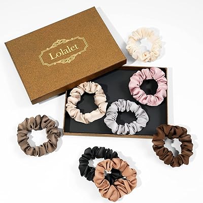 (8 Stück) Lolalet Haargummis Seide Scrunchies für Damen, Premium Satin Haargummis, Weiche Elastische Silk Pferdeschwanzhalter für Damen Frauen Mädchen Haarschmuck 8 Farben -Stil A