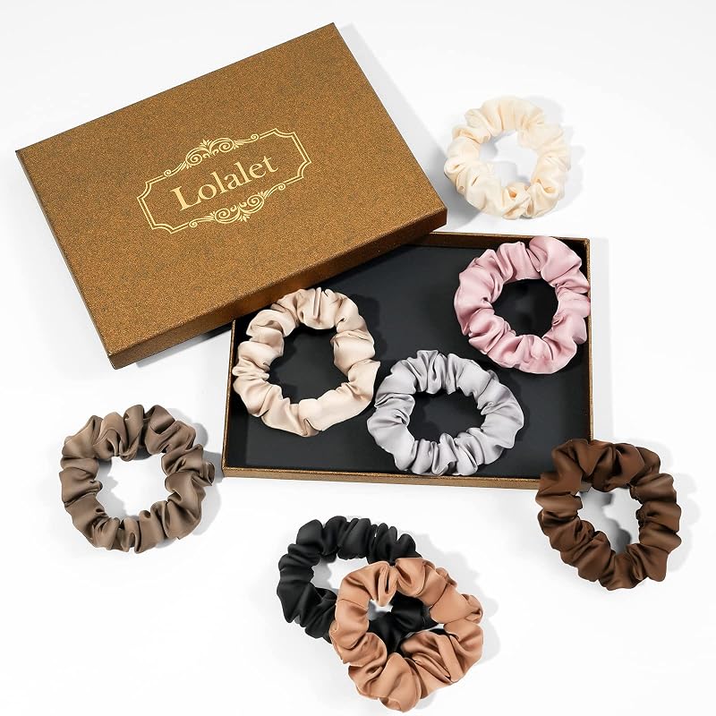 Lolalet Satin Scrunchies 8 Pack Hair Ties Soft Elastic Ponytail Holders Style A