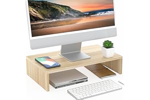 FITUEYES Computer Monitor Riser 16.7 inch Laptop Stand Save Space Desk Organizer with Keyboard Organizer Space (Oak)