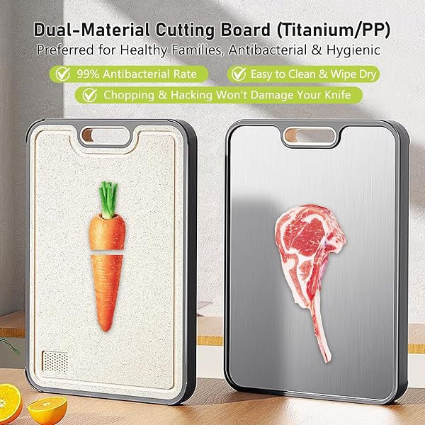 FIRE HIVE KITCHEN UNIVERSAL HIGH STRENGTH PURE TITANIUM & PLATYCODON PP MATERIAL DOUBLE SIDED CUTTING BOARD,SUITABLE FOR NON-TOXIC CUTTING BOARDS WITH JUICE TROUGHS FOR HOME AND KITCHEN USE