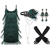 Zhanmai 6 Pcs Flapper Dress Flapper Costumes for Women 1920s Accessories Set Headband Pearl Necklace Earrings Gloves Stick