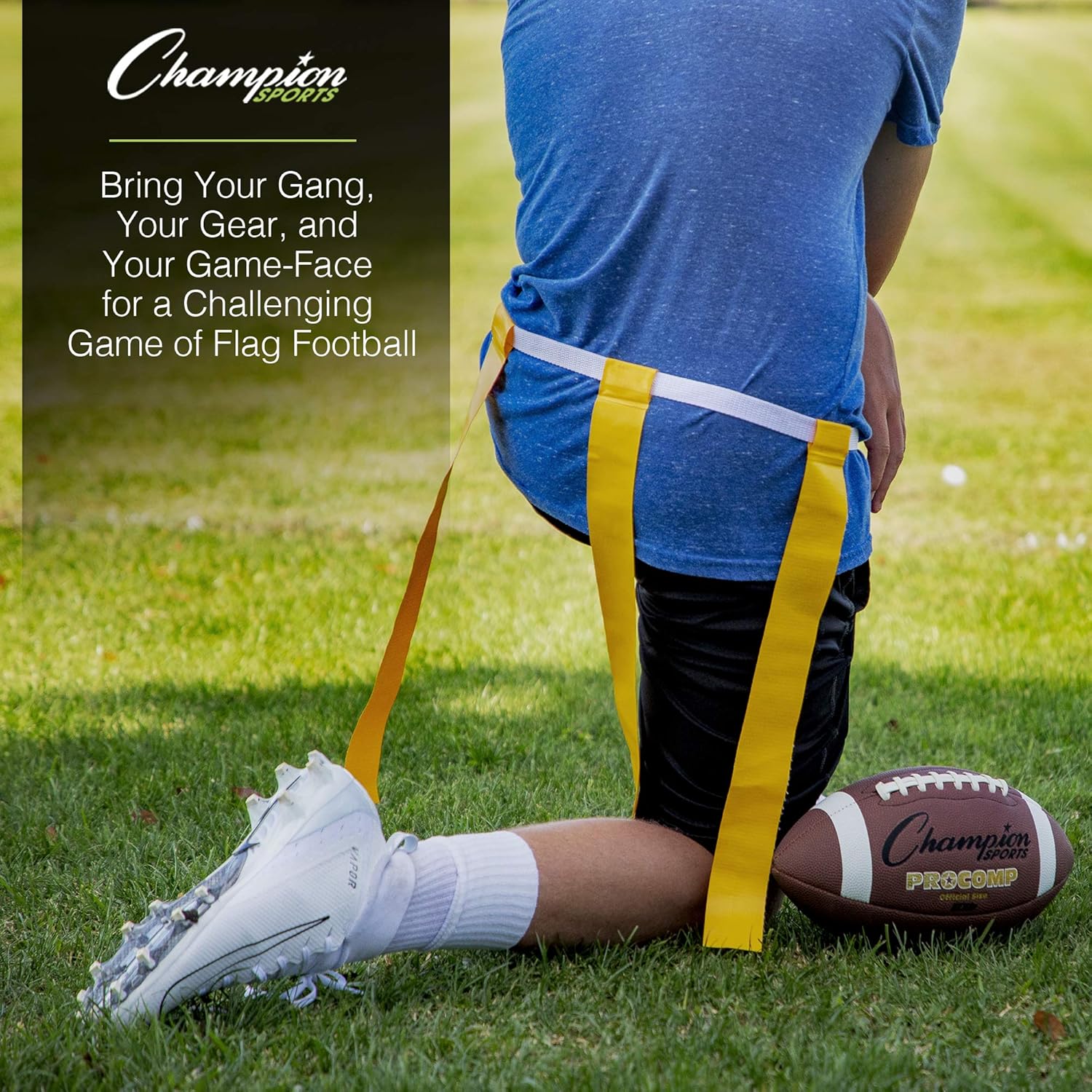 Champion Sports Deluxe Flag Football Game Set Flag Football Equipment - Game Sets with 5 Blue Flag Football Belts, 5 Yellow Flag Football Belts, 4 Orange Disc Cones and Mesh Carrying Bag : Clothing