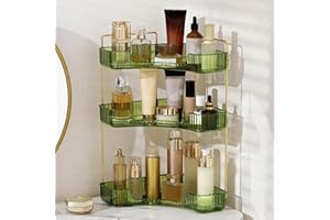 INVSSENE Corner Bathroom Countertop Organizer, Vanity Trays for Bathroom Counter, Makeup Organizer, Perfume Tray, Kitchen Spice Rack, Fits 90 Corner(Green, 3 Tiers)