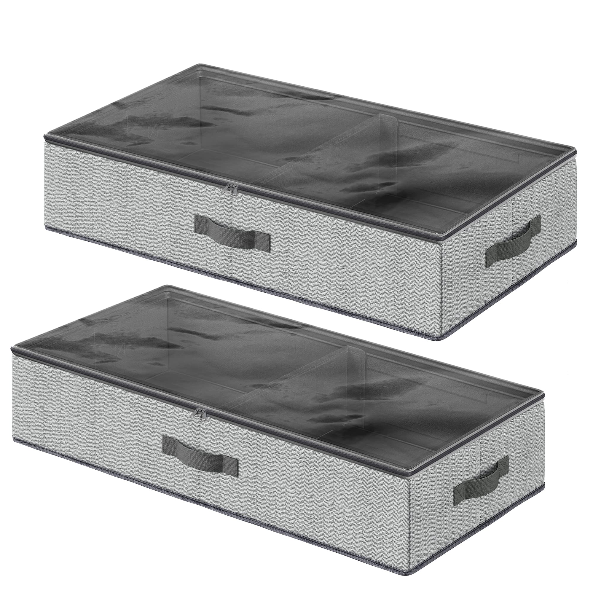 SONGMICS Set of 2 Under Bed Storage, Foldable Underbed Storage Bags with Zips and Clear Window, Non-Woven Fabric Bedroom Storage Boxes, 82 x 40 x 15 cm, for Blankets, Bedding, Grey RUB002G01