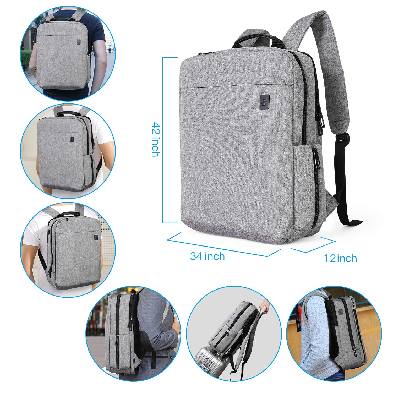 Cai 7331 Large Business Travel Backpack, Durable Multi-Functional Water Resistant, School College Commuting Bag with Headphones Port and luggage strap 15.6 \