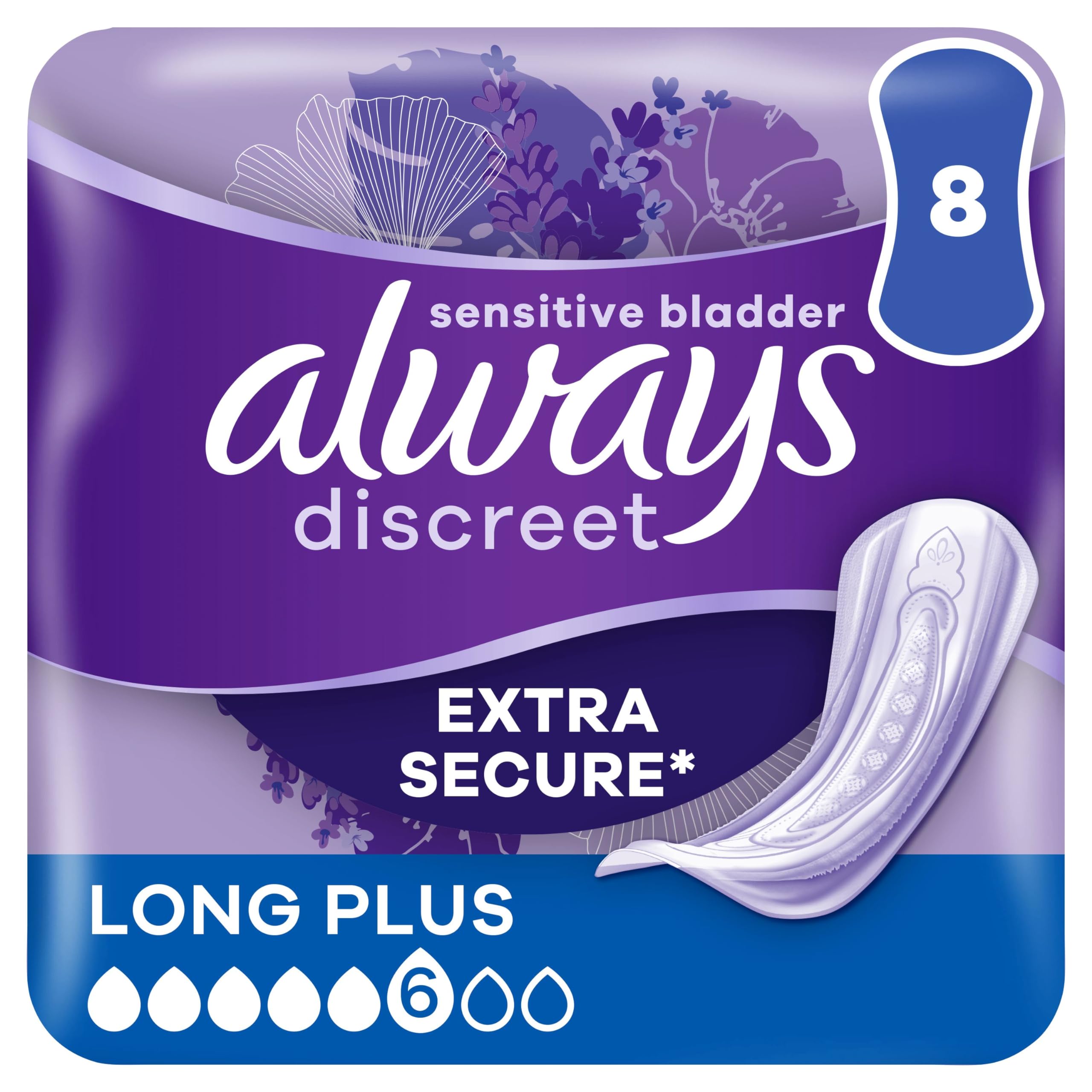 Always Discreet Incontinence Pads Plus Women Long Plus x8, Strong Protection You Barely Feel