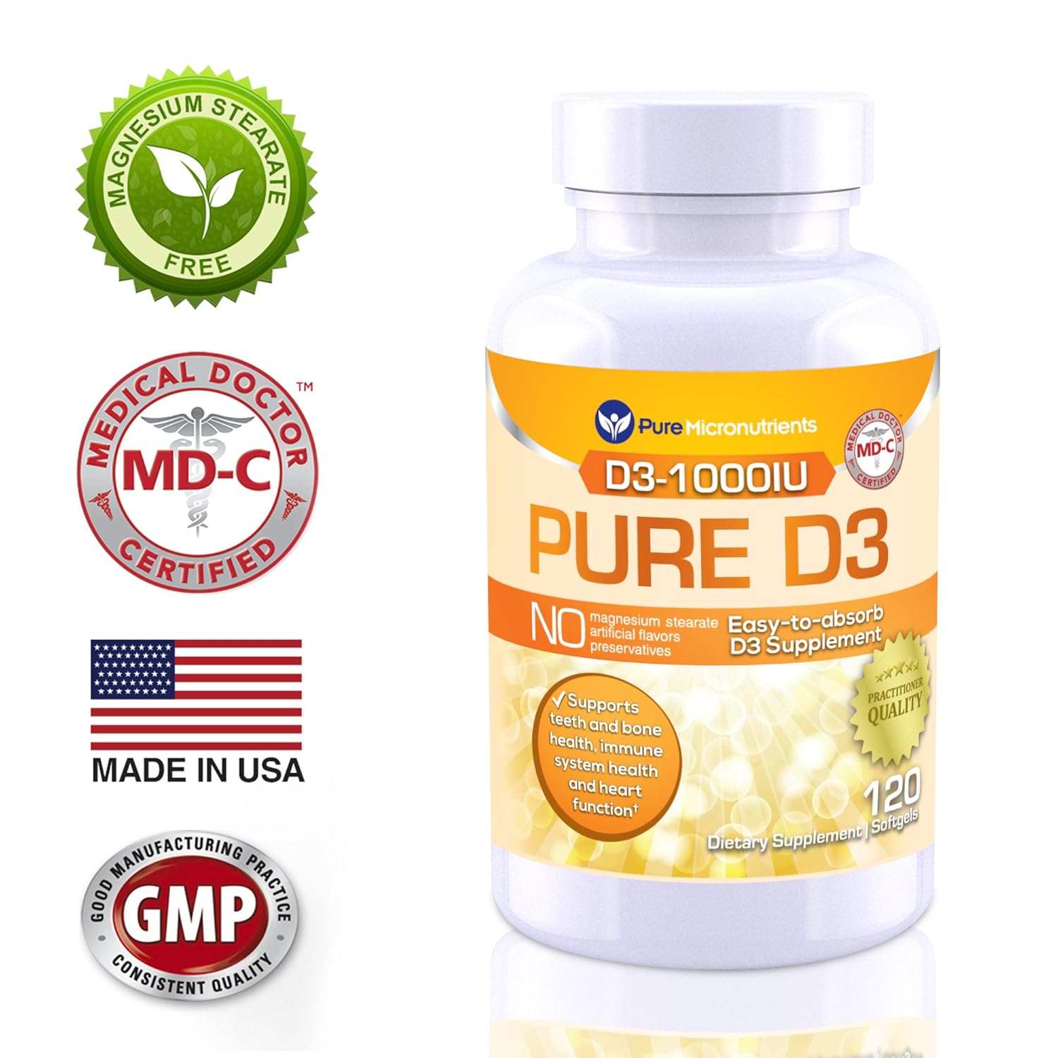 Vitamin D Supplement 1000 IU, Natural D3 Supplements, Premium Grade (Cholecalciferol), for