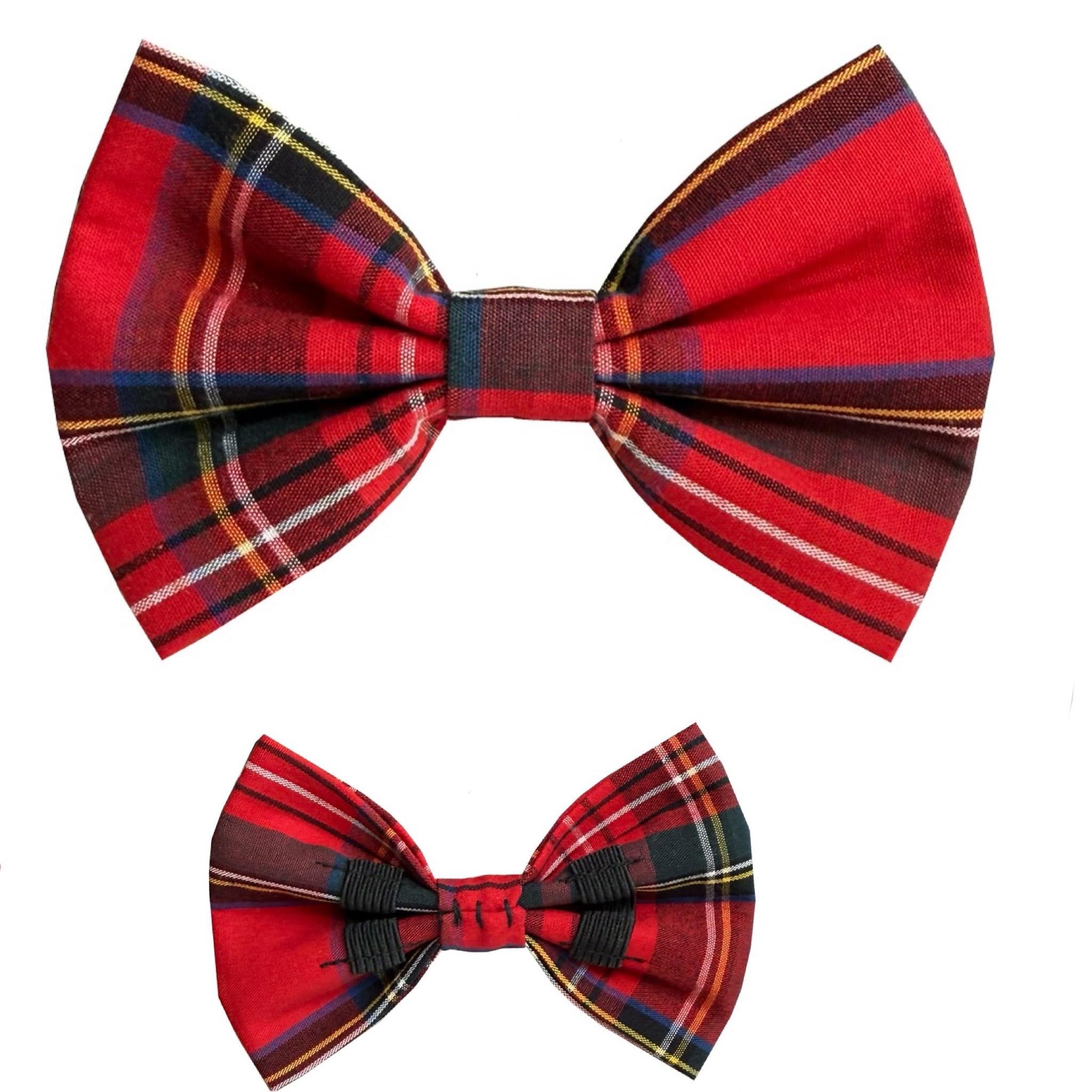 New Dogs Bow Tie Tartan cotton Elastic Band attach COLLAR ACCESSORY Handmade UK (Large Tartan Cotton)