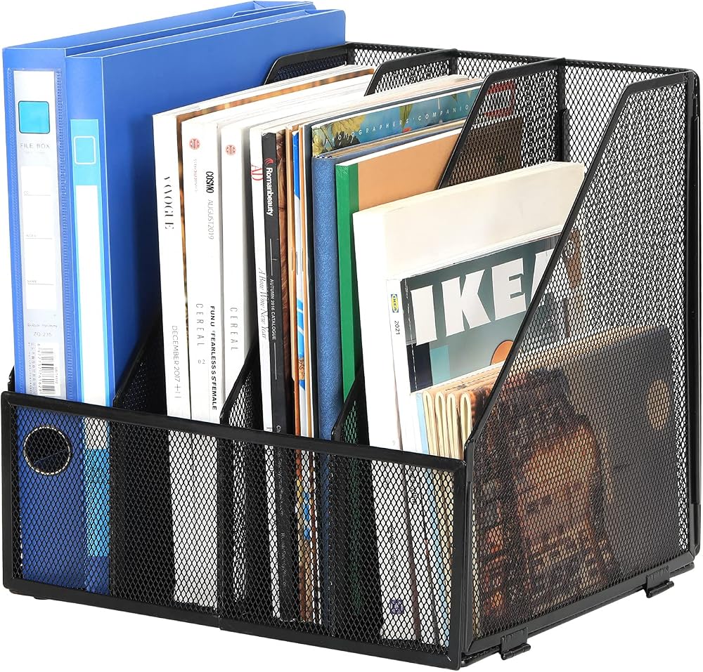 EasyPAG Desk Magazine File Holder Mesh 4 Compartments A4 Black
