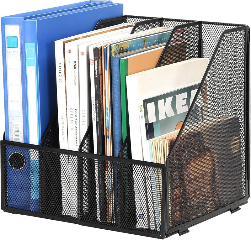 EasyPAG Desk Magazine File Holder Mesh 4 Compartments A4 Black