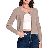Women's Cropped Lightweight Knit Cardigan Long Sleeve Open Front Button Down Cardigan Sweaters Crew Neck Sweater Shrug