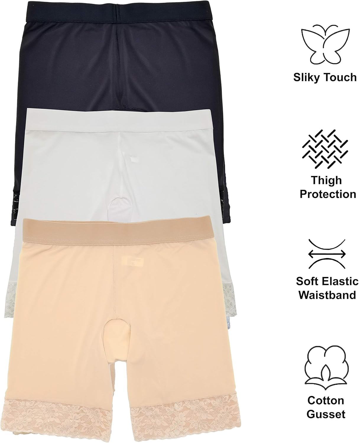 Slip Shorts for Women Smooth Lace 3 Pack 7" Undershorts Anti Chafing (S-5XL Plus) at  Women’s Clothing store