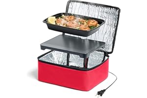 HOTLOGIC Mini Portable Electric Lunch Box Food Heater - Innovative Food Warmer and Heated Lunch Box for Adults Car/Home - Easily Cook, Reheat, and Keep Your Food Warm - Red (120V)
