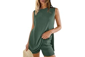Panadila Womens Summer Lounge Sets 2 Piece Outfits Beach Vacation Outfits Tank Top and Shorts Sweater Matching Set