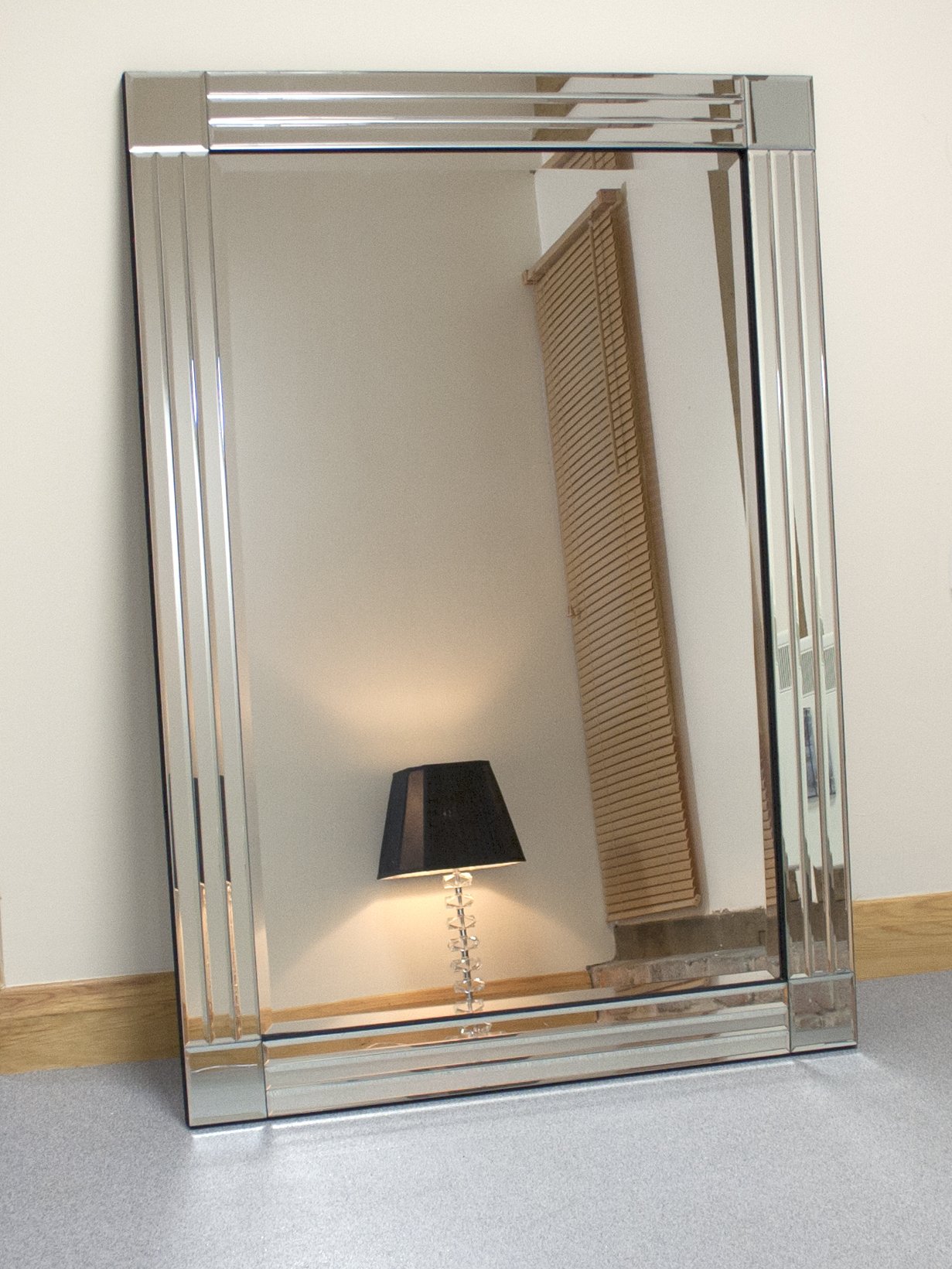 Barcelona Trading Molly Silver Glass Framed Rectangle Bevelled Wall Mirror 48" x 32" Extra Large, YC020-8