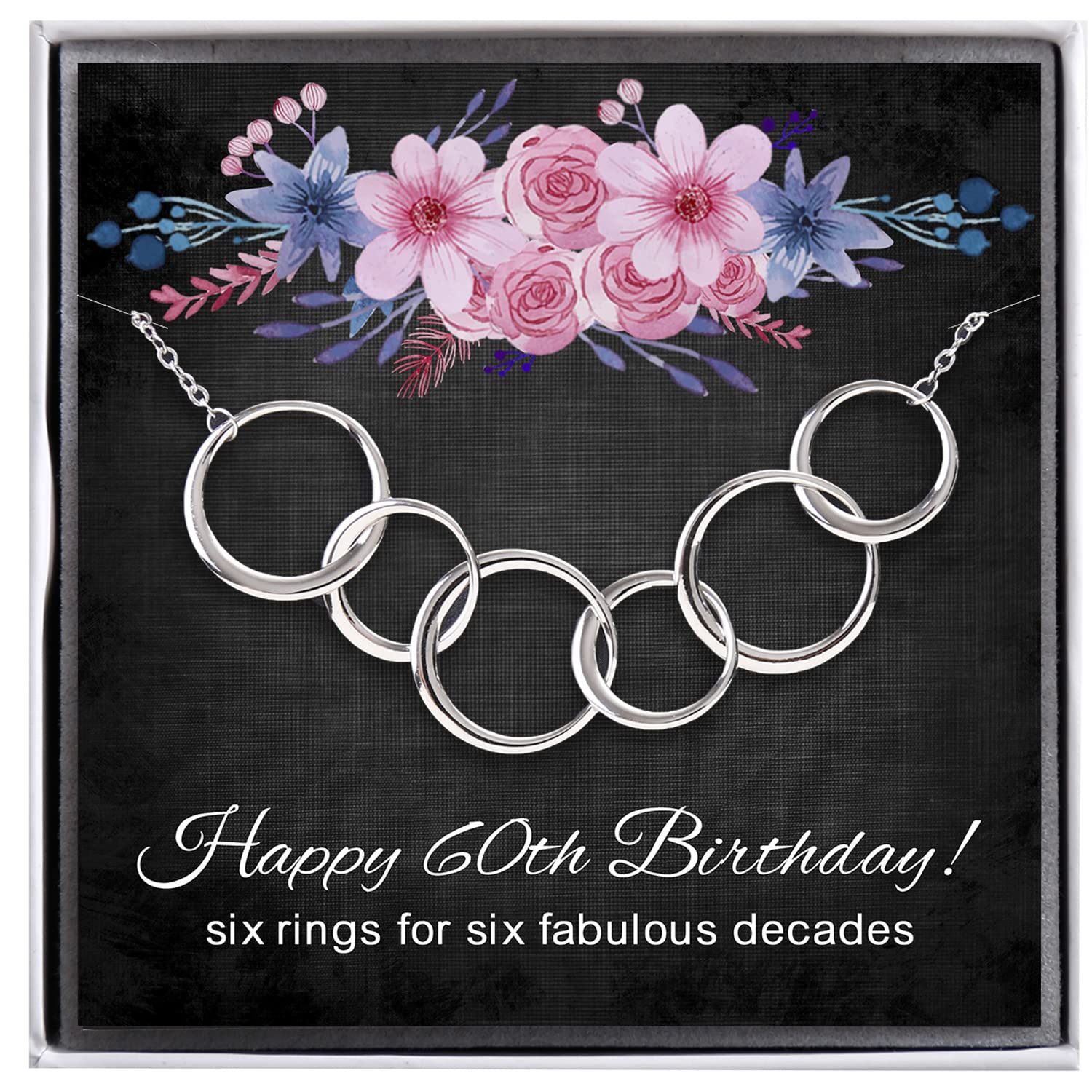 ALoveSoul 60th Birthday Gifts for Women - 925 Sterling Silver 6 Interlocking Circles Necklace, Gifts for Her, 60 Years Old Birthday Ideas