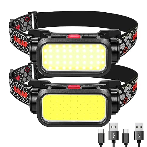 Headlamp Rechargeable, 1500 Lumens Wide Beam Led Headlamp, Lightweight Hard Hat Light, 4 Modes Lightbar Head lamp, Outdoor Waterproof Headlamps Flashlight for Camping, Fishing, Cycling (2 Packs)