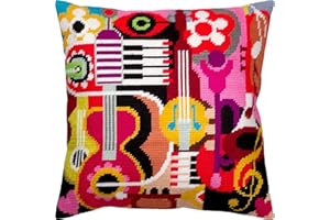 Brvsk Abstract Needlepoint Kit for Adults and Beginners — Music Vibes 16″ × 16″ with Clear, Precise Printed Design on Cotton Canvas; Includes 2 Needles, Yarn, and Easy-Read Chart