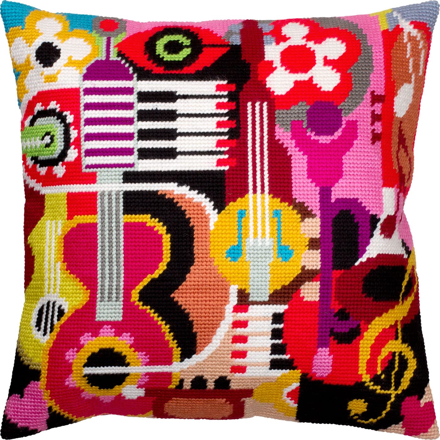 Brvsk Music Vibes. Needlepoint Kit w/Printed Tapestry Canvas (40 × 40 cm) — Needlepoint Cushion Kit for Creative Home Décor — Needlework Kit for Adult Beginners