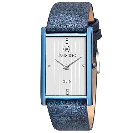 Fascino Mens Watches - Analog Square Silver Dial Slim Watch with Leather Belt | FCW 1323-BL
