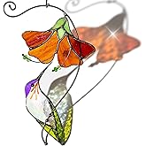Multicolor Hummingbird Handmade Stained Glass Suncatcher Genuine Stained Glass Window Hangings Unique Indoor Ornament & Outdoor Decor (Hummingbird with Hibiscus)