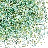 PH PandaHall 3500pcs Green Glass Beads Kits, 1000pcs Twist Bugle Beads, 12/0 2mm 1500pcs Round Glass Seeds Beads, 1000pcs 6mm Glass Tube Beads for Jewelry Sewing Bracelets Necklace Earring Christmas