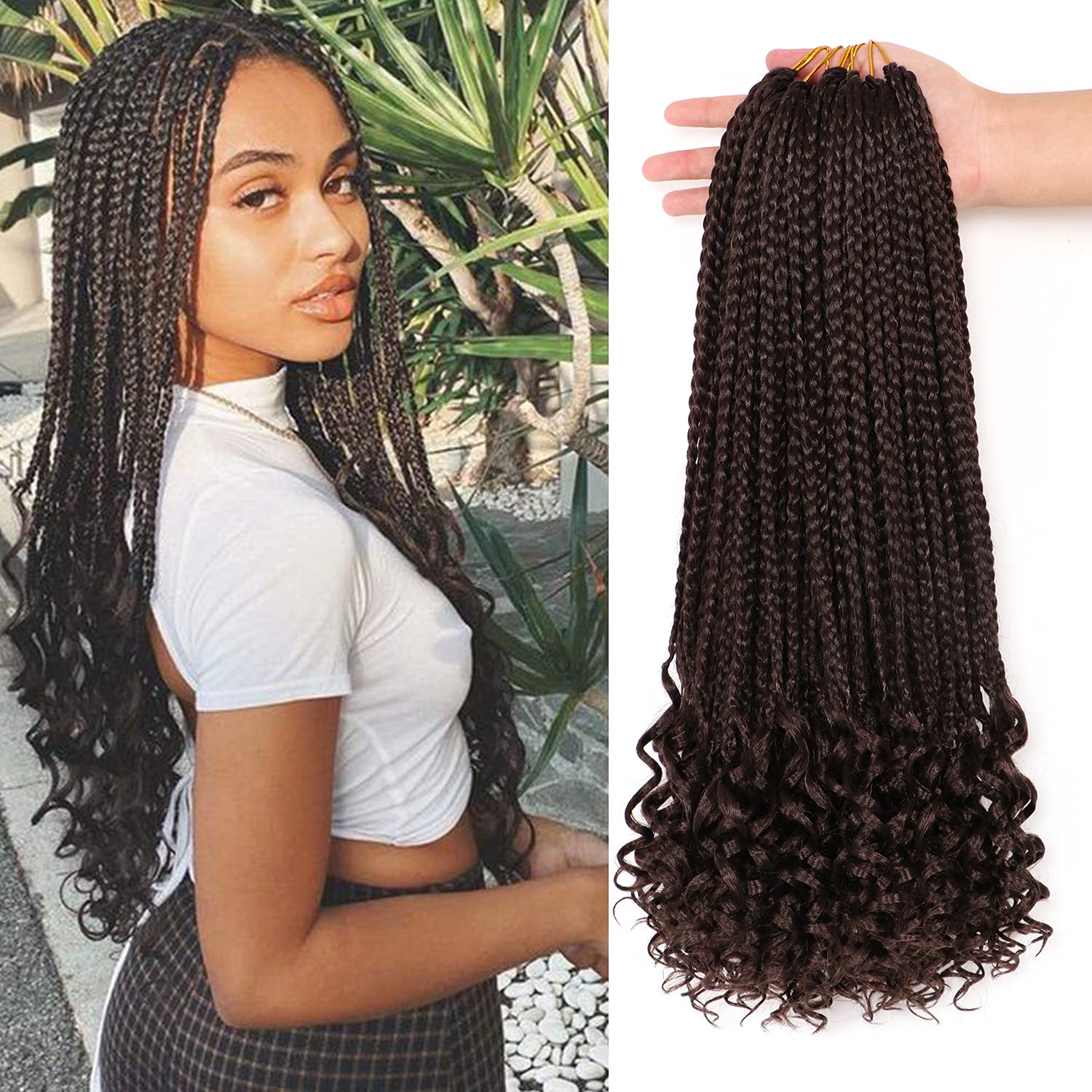 7 Packs/Lot Crochet Braids Hair Extensions Goddess Box Braids Crochet Hair with Curly Crochet Braiding Hair Crochet Hair Extensions for Black Women (18 Inch (Pack of 7), #4)