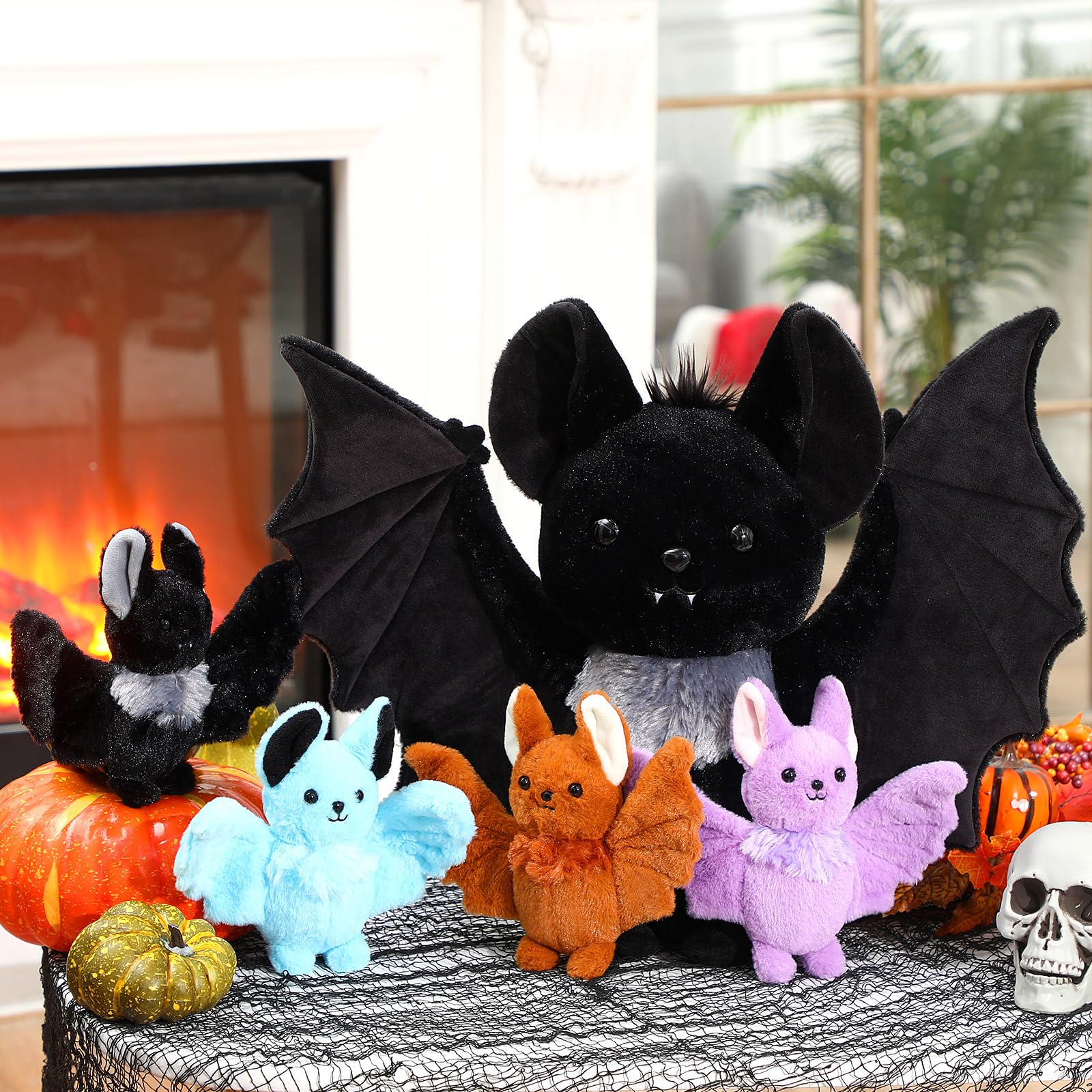 Photo 1 of HyDren 5 Pcs Halloween Bat Stuffed Animals Include Halloween Plush Bat 15.75 Inch Large Plush Bat Mother and 4 Pcs 5.9 Inch Small Bat Babies Soft Plush Bat for Halloween Party Decoration Gift
