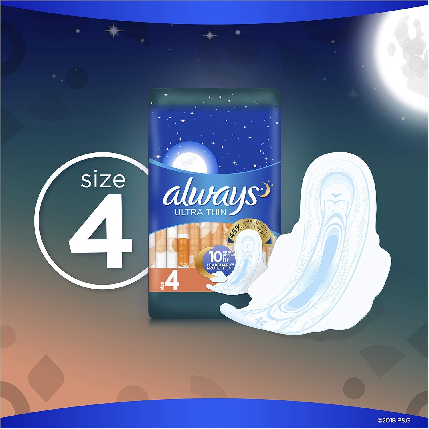Always Ultra Thin, Size 4, Overnight Pads With Wings, Unscented, 52 Count (Pack of 3): Health & Personal Care
