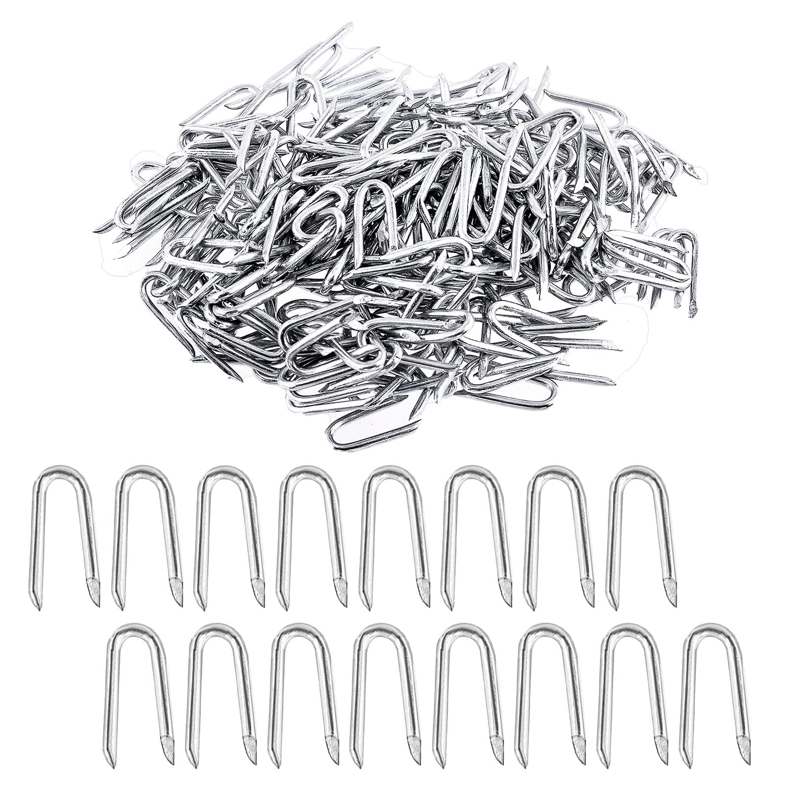Glarks 200Pcs 40mm Steel Wire Fence Staples Set, Heavy Duty Galvanized U Shaped Nails for Woven Fencing and Mesh