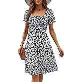 Berydress Women's Summer Dresses 2025 Pockets Short Sleeve Square Neck Flowy A Line Casual Beach Smocked Mini Sun Dress