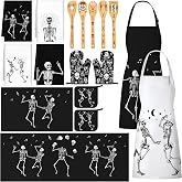 Bencailor 17 Pcs Vintage Halloween Kitchen Decor, Gothic Skull Kitchen Sets | Halloween Skeleton Kitchen Rug and Mat, Oven Mitts, Pot Holders, Gothic Skull Apron, Kitchen Towels, Skeleton Spoons for Home
