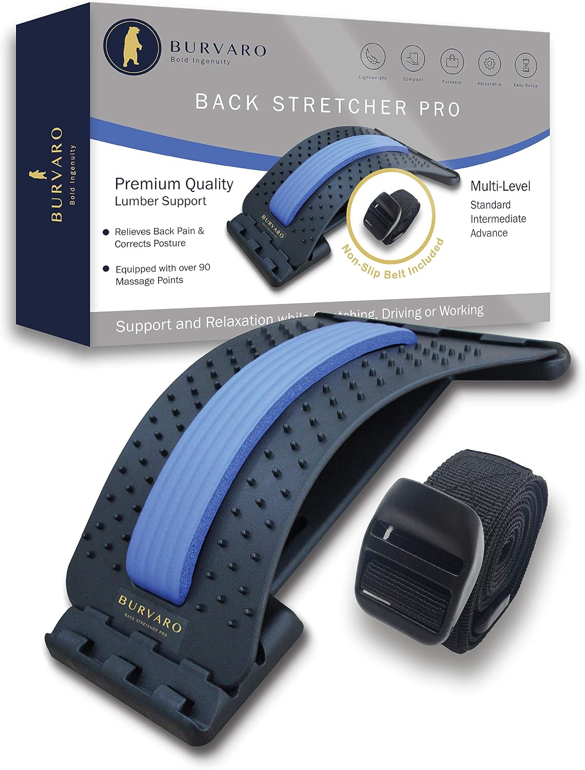BURVARO Back Stretcher Pro New Edition, Back Pain Relief & Back Stretcher Massager, Corrects Posture