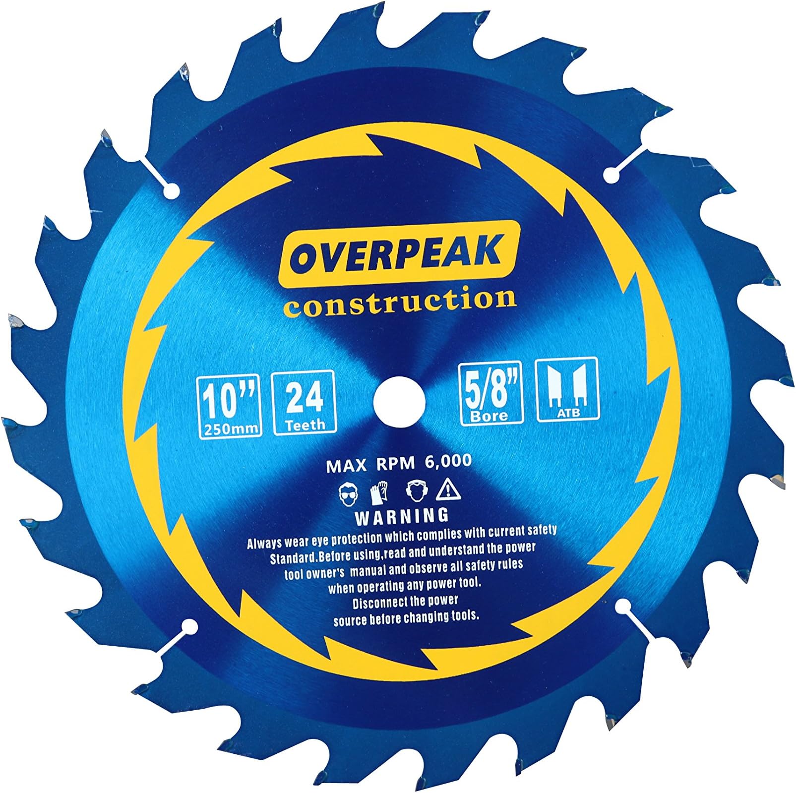 OVERPEAK 10 Inch 24 Tooth Circular Saw Blade ATB General Purpose Carbide Miter Saw Blades with 5/8Inch Arbor